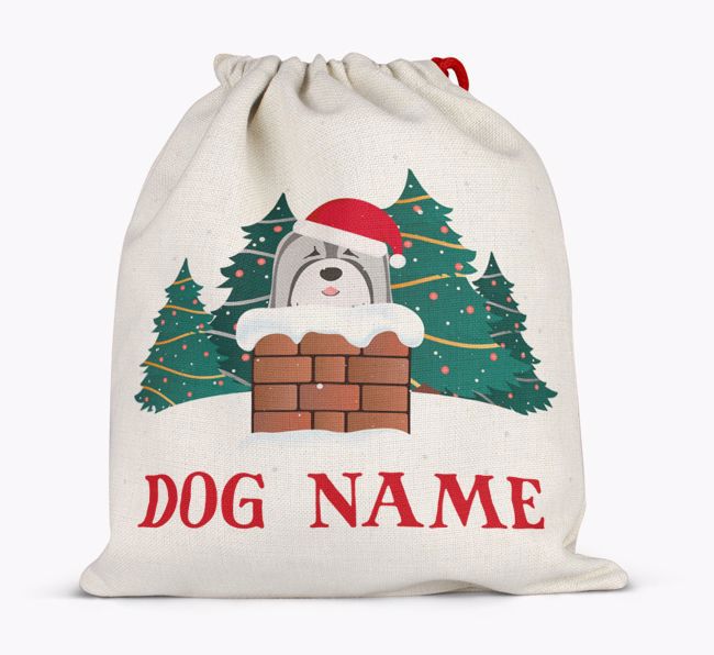 Peeking Dog with Santa Hat: Personalised {breedFullName} Santa Sack 